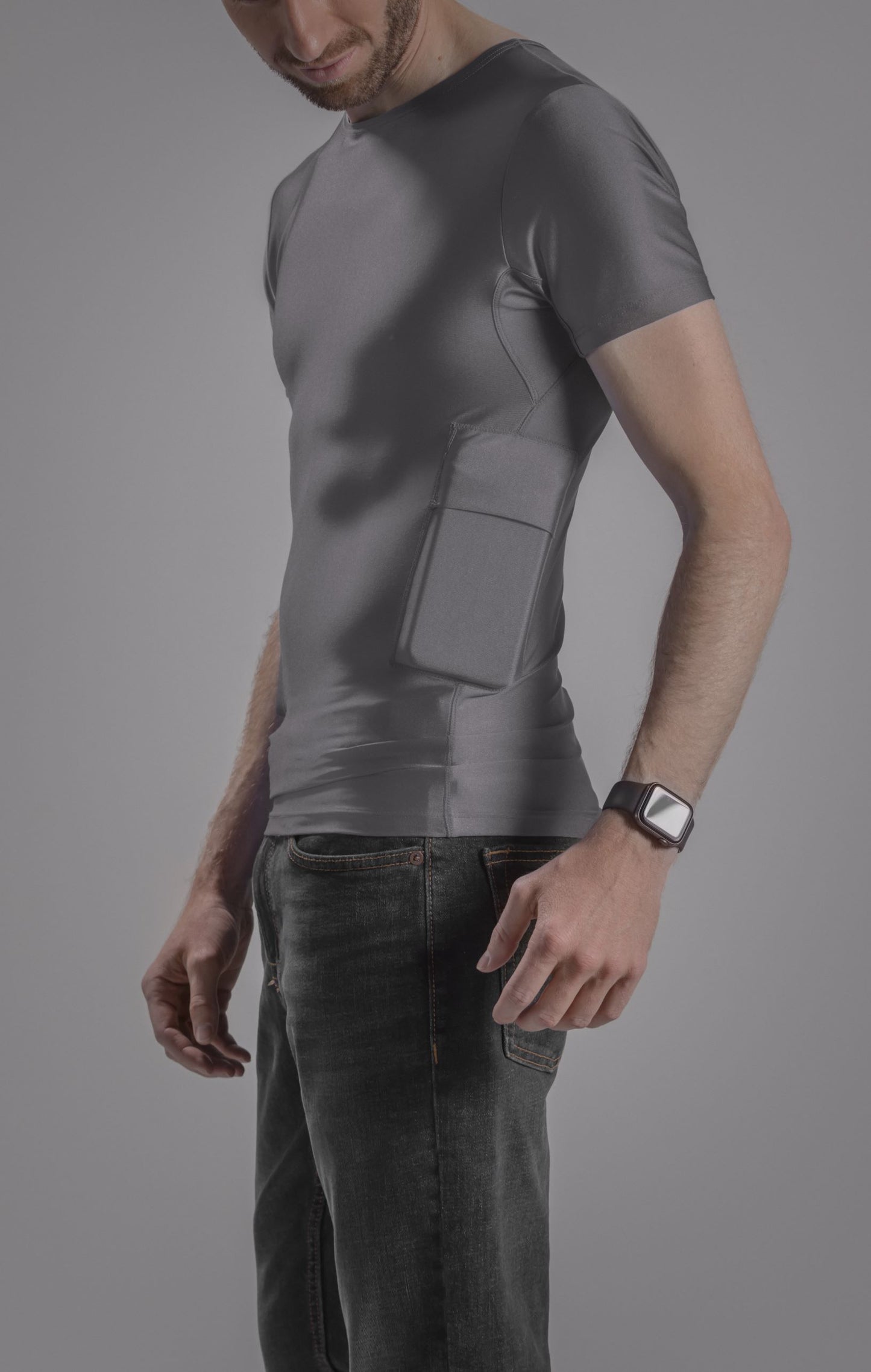 Men's Activewear Crew Neck Tee with Insulin Pump and Cell Phone Pockets